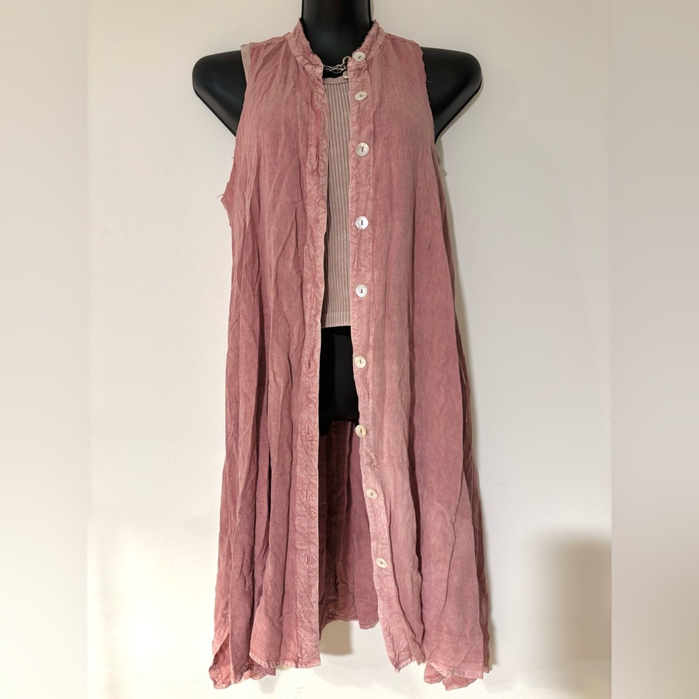 Boho Mauve Raw Hem Sleeveless Vest Dress seashell button up pink long